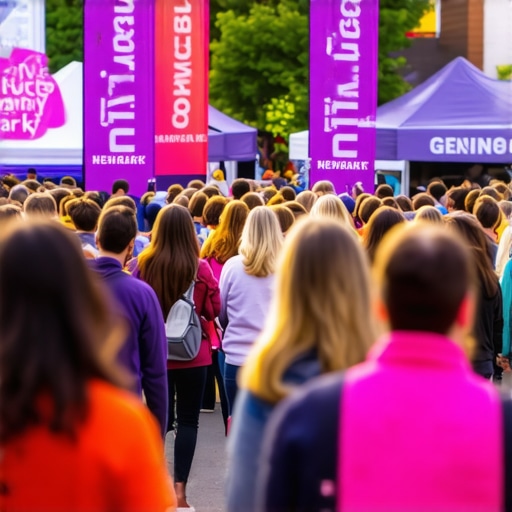 Community Engagement in Newark Local Newark community event with business banners and engaged crowd