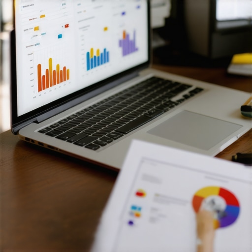 Business owner reviewing Newark SEO analytics with charts and laptop