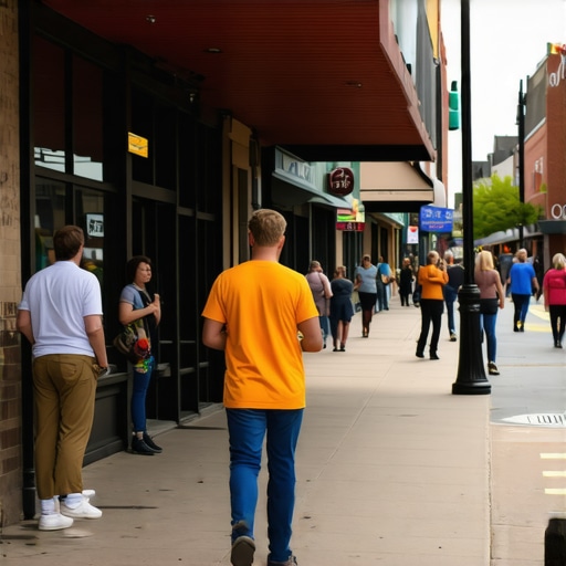 Vibrant Newark street with local businesses and community interactions