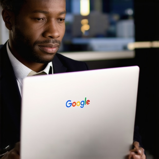 Business owner working on Google My Business profile with Newark cityscape