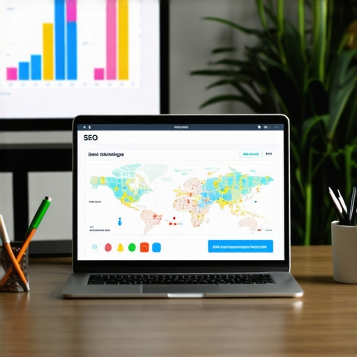 SEO Tools for Local Map Rankings Laptop and screen displaying local SEO analytics and maps