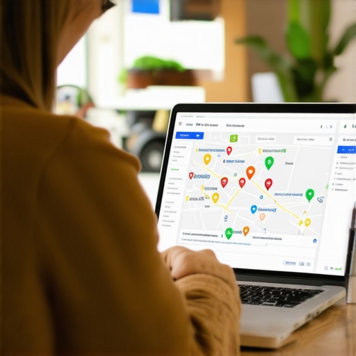 Woman working on her laptop with Newark Google Maps analytics on screen