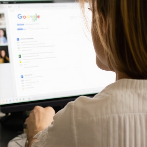 Business owner editing Google My Business profile on a laptop.