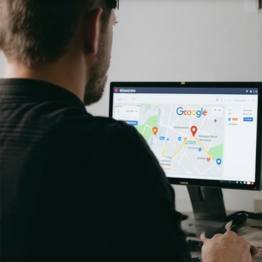 Business owner reviewing SEO data on a computer to diagnose shadowban issues.