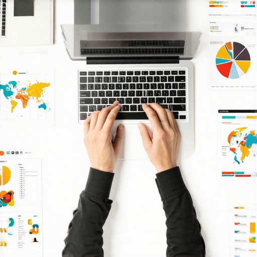 Person analyzing local SEO analytics on a laptop with maps and graphs