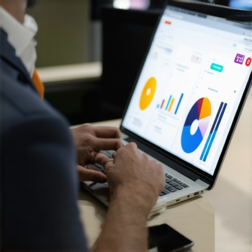 Analyzing Local SEO Data for Newark Business Business owner reviewing SEO performance metrics with Newark skyline in the background