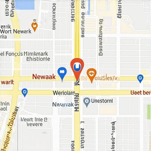 Google Maps interface highlighting Newark business listings with icons