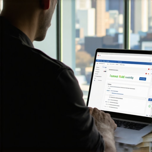 A person analyzing SEO data on a laptop with Newark skyline in the background