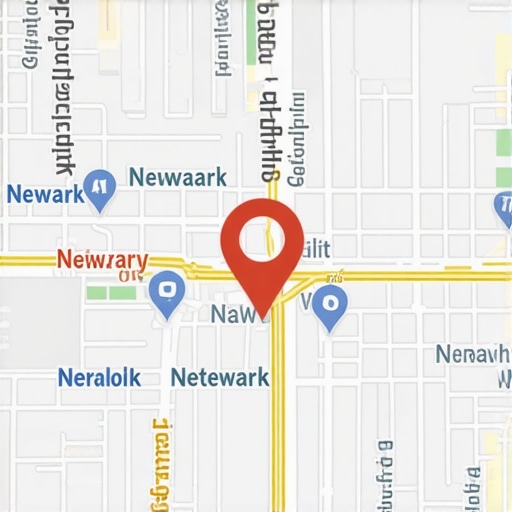 Colorful Google Maps pins highlighting Newark shops with landmarks